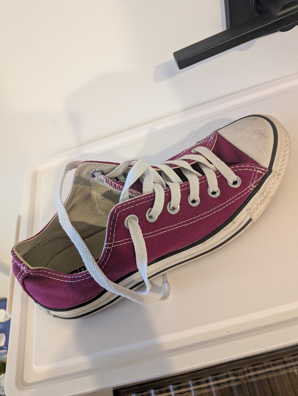 Magenta Low-Top Canvas Sneaker with White Laces